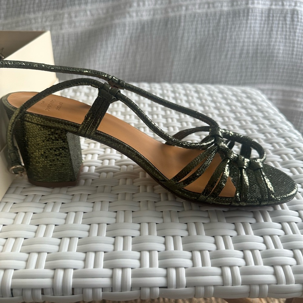 Sézane Gloria Metallic Green Strappy Sandals